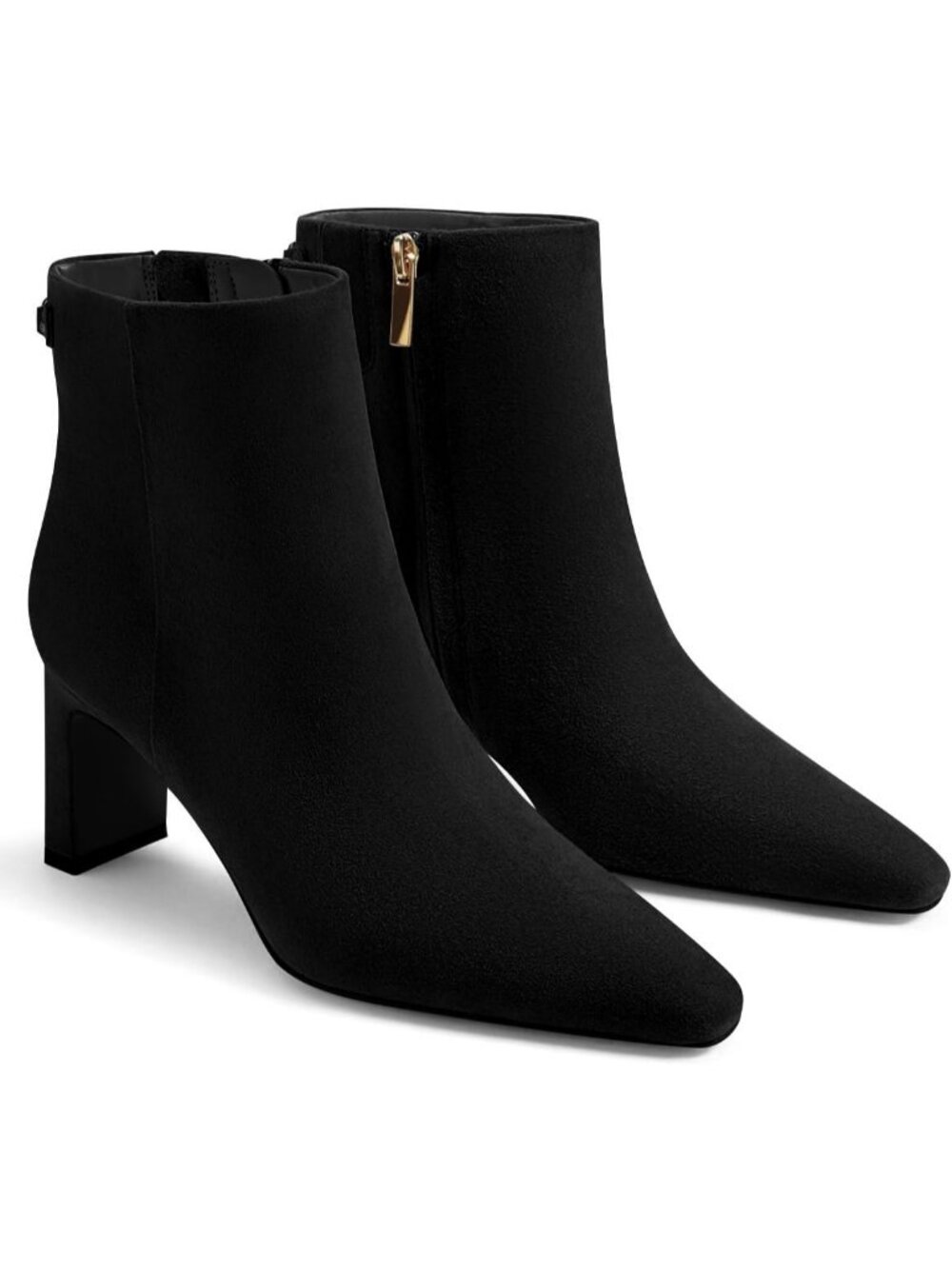 Women's Black Faux Suede Chunky Heel Closed Toe Side Zipper Dress Ankle Boots
